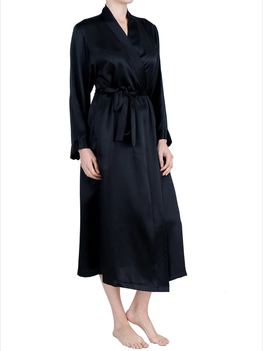 Oscar RossaClassic Black Satin Long Robe - Waist Tie Is Missing